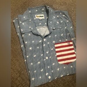 Tipsy elves patriotic Stars and Stripes short sleeve button up size xl